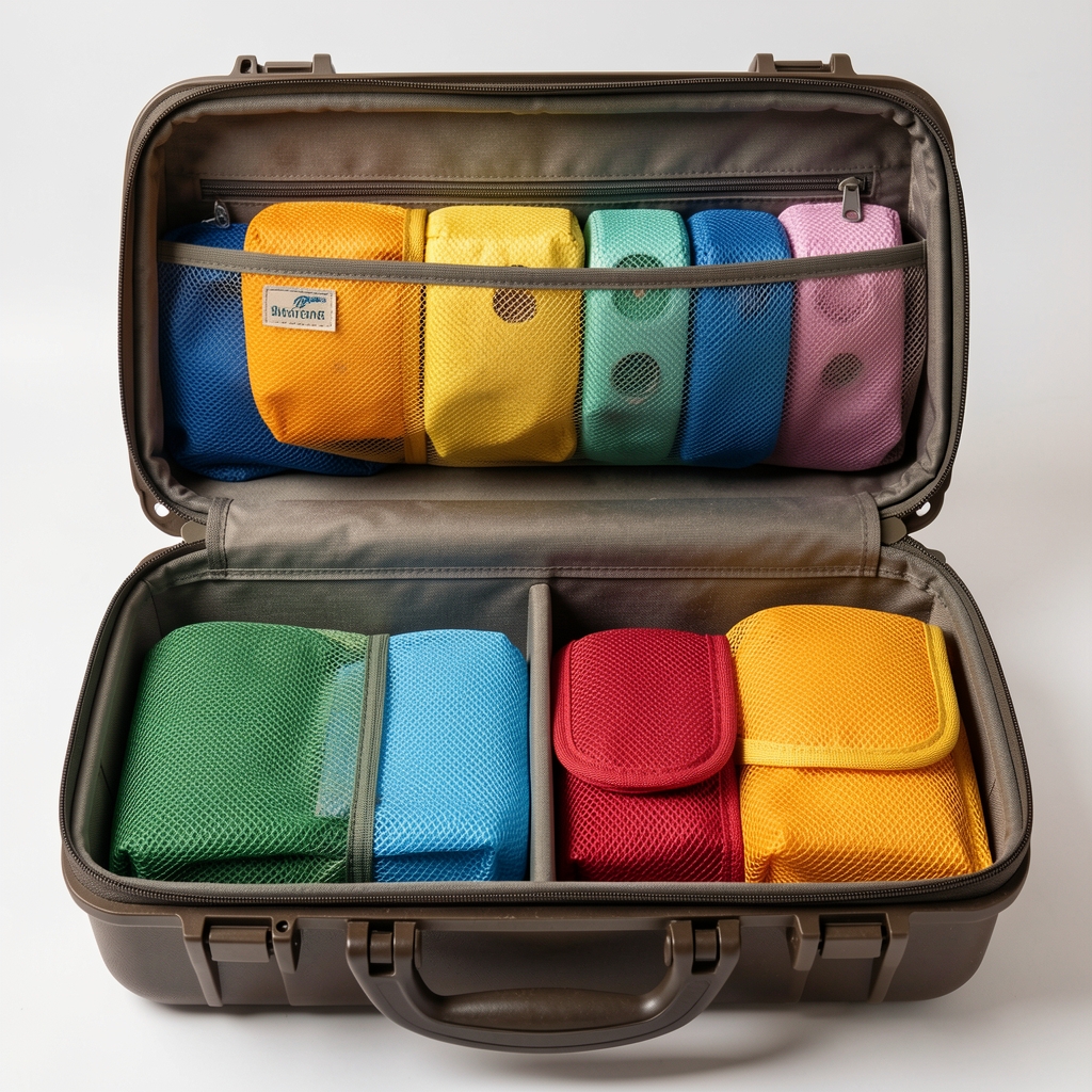 Eagle Creek Pack-It organizer seti renkli mesh fermuarlı çantacıklar valiz içinde düzenli